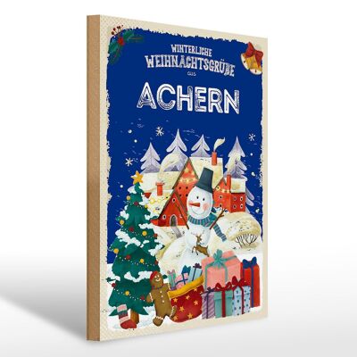Cartel de madera Saludos navideños ACHERN Gift Festival 30x40cm