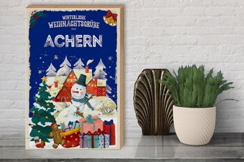 Panneau en bois Vœux de Noël ACHERN Gift Festival 30x40cm 3