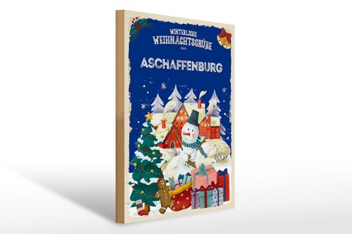 Holzschild Weihnachtsgrüße ASCHAFFENBURG Geschenk 30x40cm