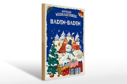 Holzschild Weihnachtsgrüße aus BADEN-BADEN Geschenk 30x40cm