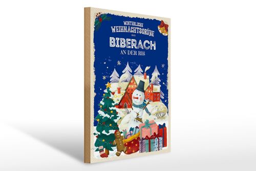 Holzschild Weihnachtsgrüße aus BIBERACH an der Riß Geschenk 30x40cm