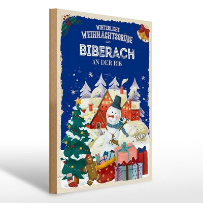 Cartel de madera Saludos navideños de BIBERACH an der Riß regalo 30x40cm