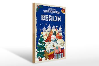 Panneau en bois Salutations de Noël de BERLIN cadeau 30x40cm 1