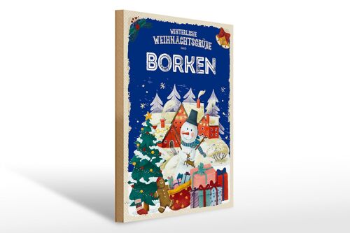 Holzschild Weihnachtsgrüße aus BORKEN Geschenk 30x40cm