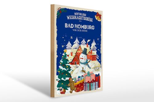 Holzschild Weihnachtsgrüße aus BAD-HOMBURG Geschenk 30x40cm