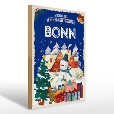 Cartel de madera Saludos navideños de BONN regalo 30x40cm