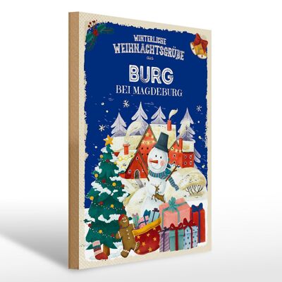 Holzschild Weihnachtsgrüße aus BURG bei MAGDEBURG Geschenk 30x40cm
