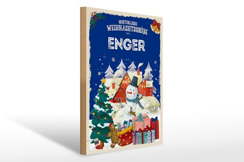 Holzschild Weihnachtsgrüße aus ENGER Geschenk 30x40cm