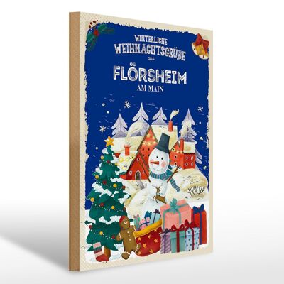 Cartello in legno Auguri di Natale FLÖRSHEIM AM MAIN regalo 30x40 cm