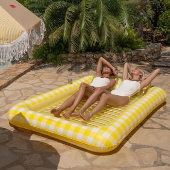 Tapis de plage et de piscine, piscine gonflable avec sous-verres, imprimé Vichy jaune 3