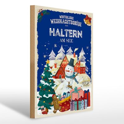 Cartel de madera Saludos navideños de HALTERN AM SEE regalo 30x40cm