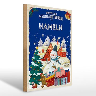 Cartel de madera Saludos navideños de HAMELN regalo 30x40cm