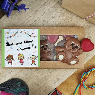 Milk chocolate teddy bears x3 "For a super nanny"