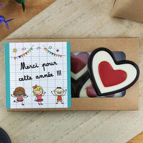 Cœurs au chocolat noir rouge et blanc x4 "Merci pour cette année"