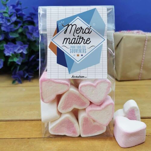 Sachet gros coeurs en guimauve x 15 "Merci Maître"