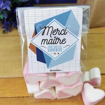 Sachet gros coeurs en guimauve x 15 "Merci Maître" 2