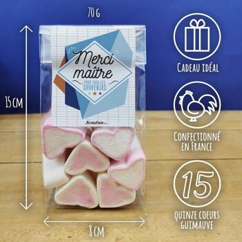 Sachet gros coeurs en guimauve x 15 "Merci Maître" 3