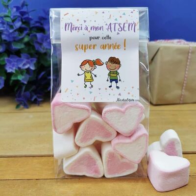 Beutel mit großen Marshmallow-Herzen x 15 „Für ein tolles Atsem“