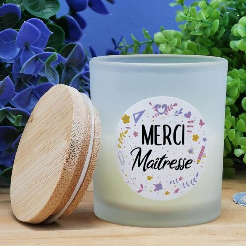 Petite Bougie top bois "Merci Maîtresse"