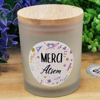 Petite Bougie top bois "Merci Atsem" 1