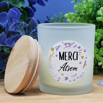 Petite Bougie top bois "Merci Atsem" 2