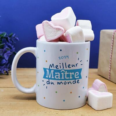 Becher „Bester Meister der Welt“ und seine Herz-Marshmallows x10