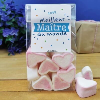 Bag of large marshmallow hearts x 15 "Best master in the world"