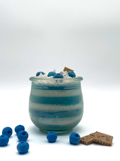 Dessertkerze "Blueberry Yoghurt" Blaubeere-Vanille-Duft - Duftkerze im Glas - Sojawachs