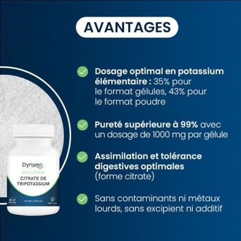 CITRATE DE TRIPOTASSIUM - Pureté certifiée ≥ 99% - 1000 mg / 60 gélules 3