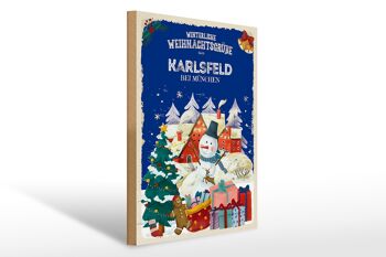Panneau en bois Vœux de Noël KARLSFELD PRÈS DE MUNICH cadeau 30x40cm 1