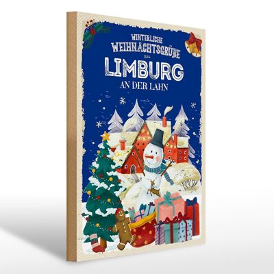 Panneau en bois Vœux de Noël LIMBURG AN DER LAHN cadeau 30x40cm