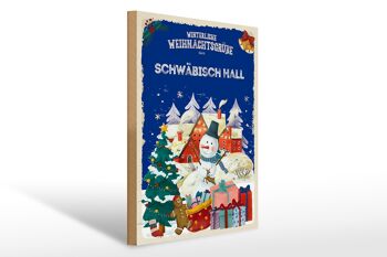 Panneau en bois Salutations de Noël SCHWÄBISCH HALL cadeau 30x40cm 1