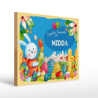 Cartel de madera Pascua Saludos de Pascua 40x30cm NIDDA regalo FEST