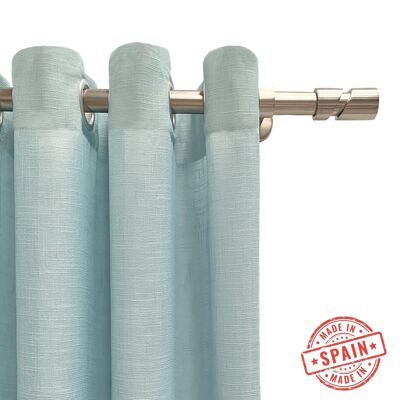 Translucent curtain made in eyelets. Quality curtains made with recycled materials. Turquoise blue color. Curtains for living room, bedroom and kitchen.