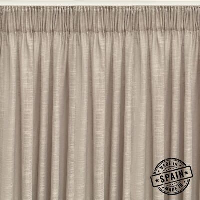 Translucent curtain made of multifunction tape (gathering tape or cable tie). Quality curtains made with recycled materials. Grey colour. Curtains for living room, bedroom and kitchen.
