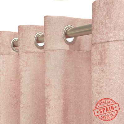 Soft velvet curtain made of grommets. Quality fabric in coral color. Curtains for living room, bedroom and kitchen.