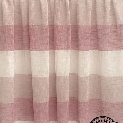Translucent curtain made of multifunction tape. Quality curtains made with recycled materials. Coral and beige colors. Curtains for living room, bedroom and kitchen.