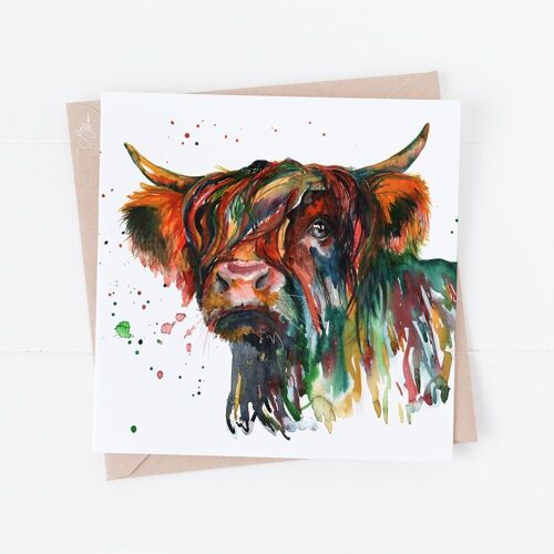 Highland Cow Watercolour Greeting Card