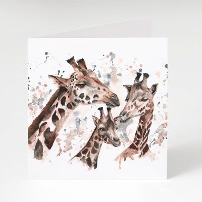 Giraffen-Familien-Aquarell-Gruß-Karte