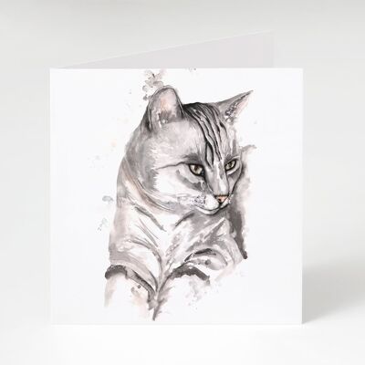 Biglietto d'auguri acquerello gatto grigio