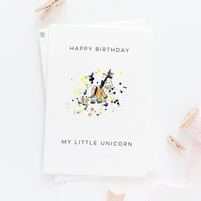 Tarjeta de feliz cumpleaños unicornio