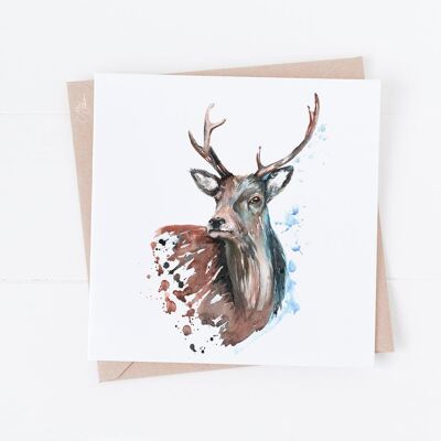 Cartolina d'auguri dell'acquerello del cervo