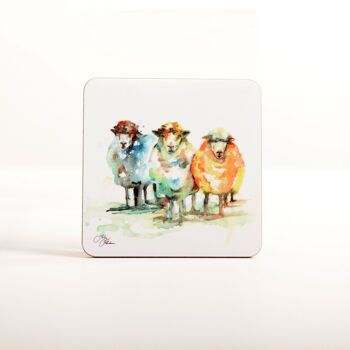 Ensemble de 4 sous-verres à motif aquarelle de mouton 1