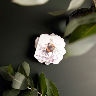 Untersetzer „Biene auf Heidekraut-Aquarell-Design“