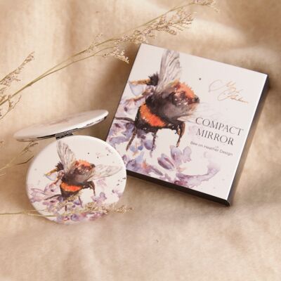 Espejo compacto de acuarela Bee on Heather Design