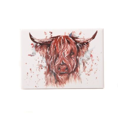 Magnete "Le Ebridi" con disegno ad acquerello della mucca delle Highland