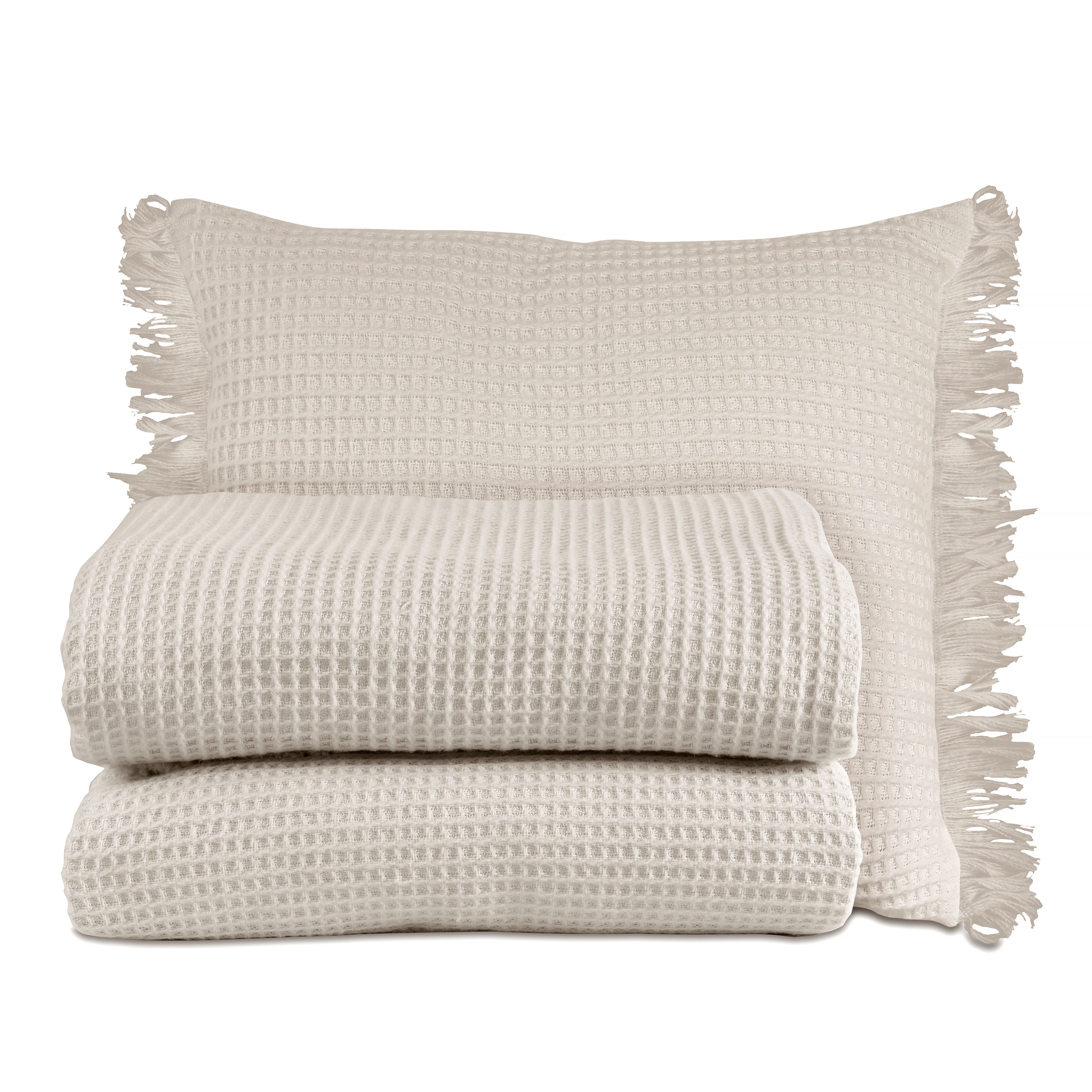 Plaid Waffle 120 X 160 con frange - Naturale