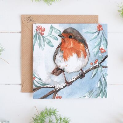 Festliche Weihnachtskarte mit Robin-Design