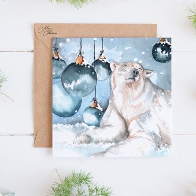 Tarjeta navideña festiva con diseño de oso polar