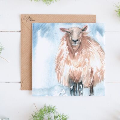 Cartolina di Natale festosa con disegno di pecore
